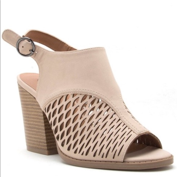 Beige Lattice Accent Open Toe Sling Back Bootie - Picture 3 of 3